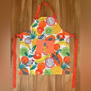 Kid’s Chef Apron with Vibrant Tropical Fruit Design, Adjustable Neck and Waist